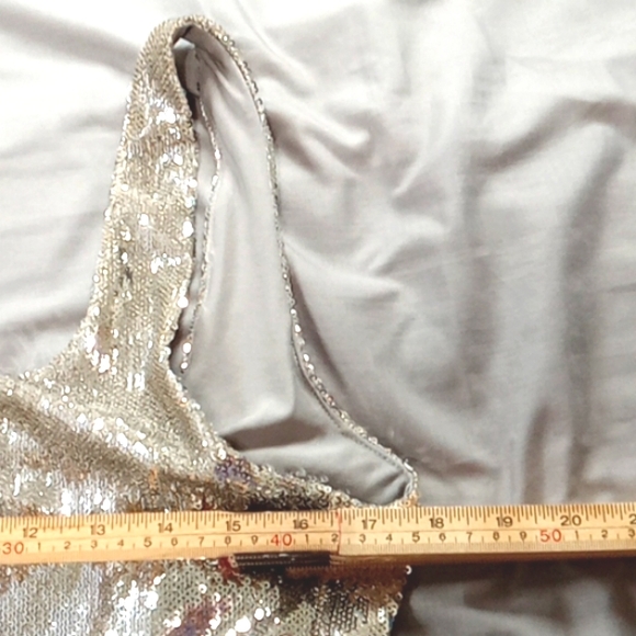 HALSTON Dress 12 Women Silver Sequence Metallic Cocktail Party Holiday NEW yy - Picture 11 of 12